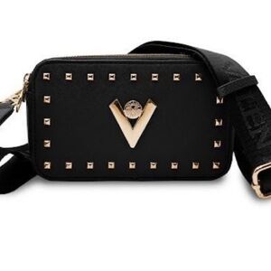 Valentino Orlandi Black Crossbody Bag with Gold Studs